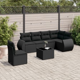 Set de comedor de jardín 7 pzas y cojines ratán sintético negro de , Conjuntos de jardín - Ref: Foro24-3253772, Precio: 465,3...