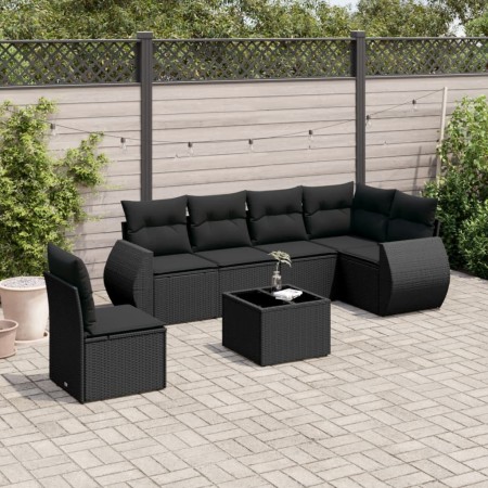 7-teiliges Garten-Essset und schwarze Kissen aus synthetischem Rattan von , Gartensets - Ref: Foro24-3253772, Preis: 465,34 €...