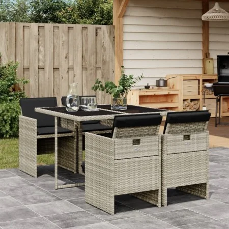Garden dining set 5 pieces with light gray synthetic rattan cushions by , Garden sets - Ref: Foro24-3210539, Price: 414,22 €,...