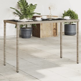 Mesa de jardín superficie de vidrio ratán PE gris 115x54x74 cm