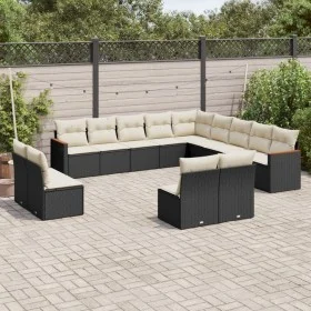 Garden sofa and cushion set 13 pieces black synthetic rattan by , Garden sets - Ref: Foro24-3258885, Price: 746,87 €, Discoun...