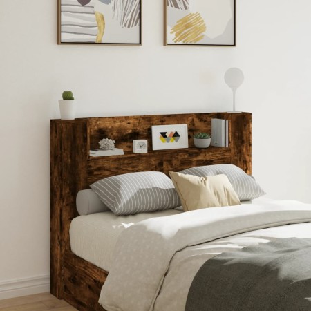 Bed headboard with LED light smoked oak 140x16.5x103.5 cm by , Headboards and footboards - Ref: Foro24-839249, Price: 91,95 €...