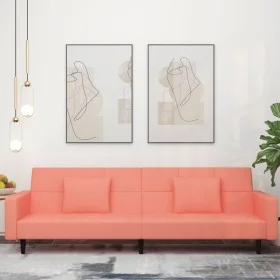 Sofá cama de 2 plazas con dos almohadas terciopelo rosa de , Sofás - Ref: Foro24-375819, Precio: 270,30 €, Descuento: %
