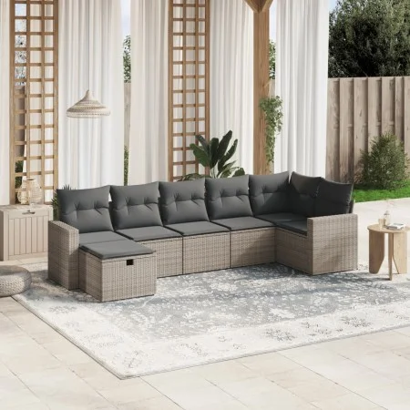 7-piece garden sofa set with gray PE rattan cushions by , Garden sets - Ref: Foro24-3263506, Price: 417,06 €, Discount: %