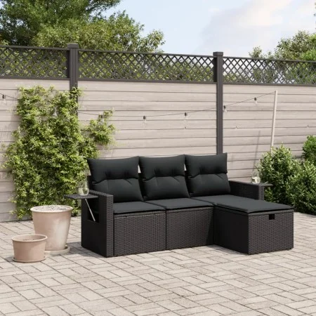 4-teilige Gartensofagarnitur mit schwarzen synthetischen Rattankissen von , Gartensets - Ref: Foro24-3263751, Preis: 275,81 €...