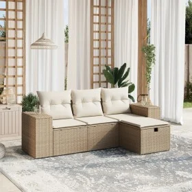 Garden sofa set with cushions 4 pieces beige synthetic rattan by , Garden sets - Ref: Foro24-3264374, Price: 306,19 €, Discou...