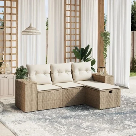 Garden sofa set with cushions 4 pieces beige synthetic rattan by , Garden sets - Ref: Foro24-3264374, Price: 306,19 €, Discou...