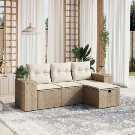 Gartensofa-Set mit Kissen, 4-teilig, beiges synthetisches Rattan von , Gartensets - Ref: Foro24-3264374, Preis: 293,78 €, Rab...