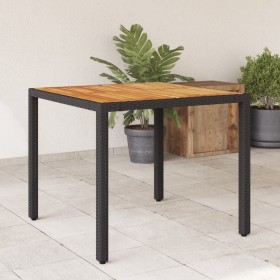 Mesa de jardín superficie madera acacia ratán negro 90x90x75 cm