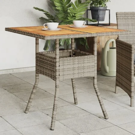 Garden table gray PE rattan wooden surface 80x80x75 cm by , Garden tables - Ref: Foro24-365520, Price: 98,78 €, Discount: %