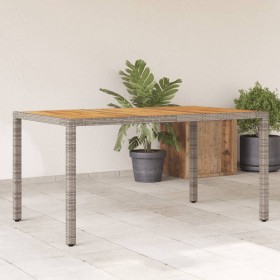 Mesa de jardín superficie madera acacia ratán gris 150x90x75cm