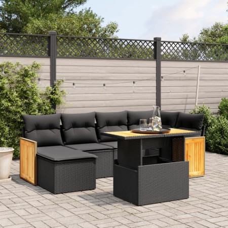 Set de comedor de jardín 7 pzas y cojines ratán sintético negro de , Conjuntos de jardín - Ref: Foro24-3274058, Precio: 460,5...