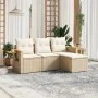 Garden sofa set with cushions 4 pieces beige synthetic rattan by , Garden sets - Ref: Foro24-3226744, Price: 312,58 €, Discou...