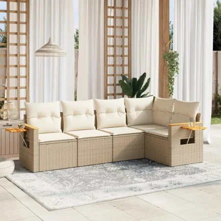 Garden sofa set with cushions 5 pieces beige synthetic rattan by , Garden sets - Ref: Foro24-3226786, Price: 418,06 €, Discou...