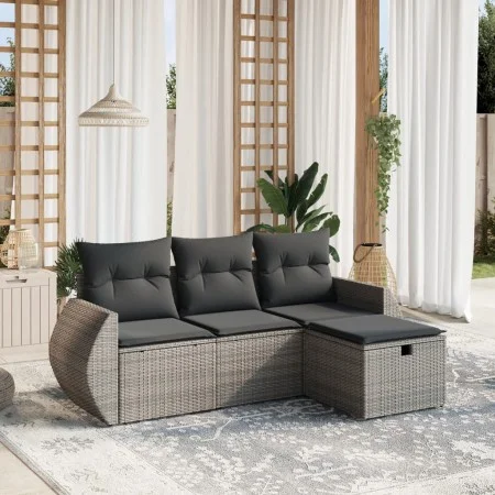 4-piece garden sofa set and gray synthetic rattan cushions by , Garden sets - Ref: Foro24-3264066, Price: 274,52 €, Discount: %