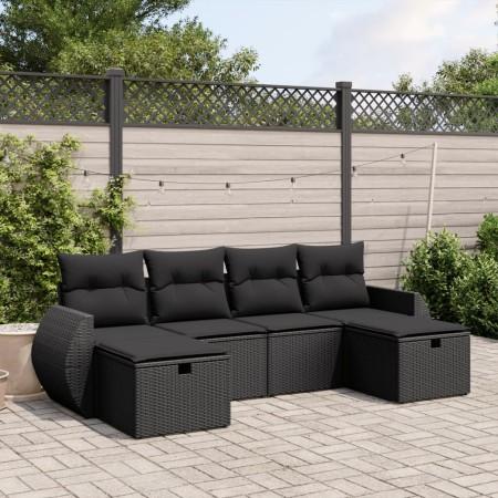 6-teiliges Gartensofa-Set und schwarze synthetische Rattankissen von , Gartensets - Ref: Foro24-3264161, Preis: 374,02 €, Rab...