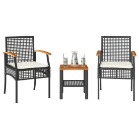 Table and chairs with cushions 3 pieces PE rattan black acacia wood by , Garden sets - Ref: Foro24-366259, Price: 156,60 €, D...