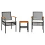 Table and chairs with cushions 3 pieces PE rattan black acacia wood by , Garden sets - Ref: Foro24-366259, Price: 156,60 €, D...