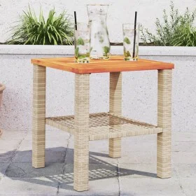 Garden table synthetic rattan beige acacia wood 40x40x42 cm by , Garden tables - Ref: Foro24-366265, Price: 49,02 €, Discount: %