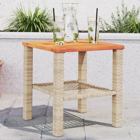 Garden table synthetic rattan beige acacia wood 40x40x42 cm by , Garden tables - Ref: Foro24-366265, Price: 49,02 €, Discount: %