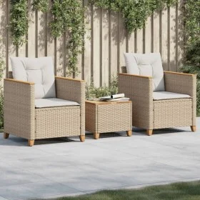 Table and chairs with cushions 3 pieces PE rattan beige acacia wood by , Garden sets - Ref: Foro24-366315, Price: 227,49 €, D...