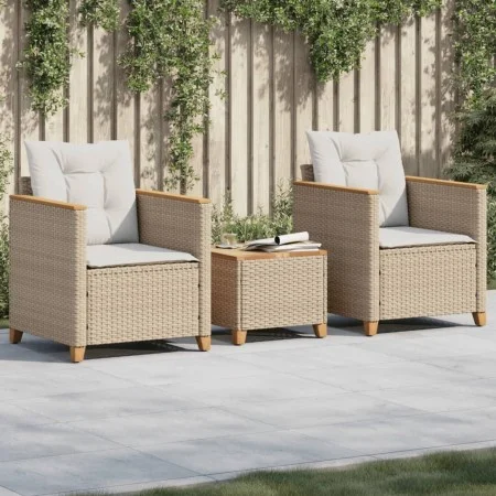 Table and chairs with cushions 3 pieces PE rattan beige acacia wood by , Garden sets - Ref: Foro24-366315, Price: 227,49 €, D...