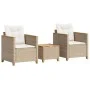 Table and chairs with cushions 3 pieces PE rattan beige acacia wood by , Garden sets - Ref: Foro24-366315, Price: 227,49 €, D...