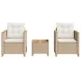 Table and chairs with cushions 3 pieces PE rattan beige acacia wood by , Garden sets - Ref: Foro24-366315, Price: 227,49 €, D...