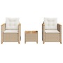 Tisch und Stühle mit Kissen 3 Stück PE Rattan beige Akazienholz von , Gartensets - Ref: Foro24-366315, Preis: 198,46 €, Rabat...