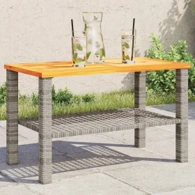Gartentisch aus synthetischem Rattan, graues Akazienholz, 70 x 38 x 42 cm von , Gartentische - Ref: Foro24-366271, Preis: 68,...