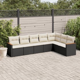 7-teiliges Garten-Essset und schwarze Kissen aus synthetischem Rattan von , Gartensets - Ref: Foro24-3258430, Preis: 423,96 €...