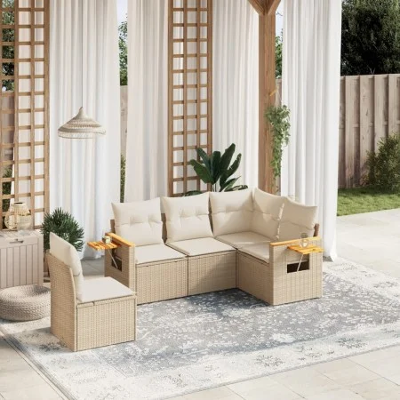 Garden sofa set with cushions 5 pieces beige synthetic rattan by , Garden sets - Ref: Foro24-3226814, Price: 418,06 €, Discou...