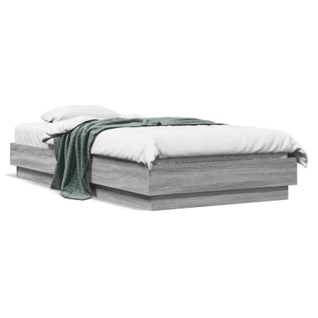 Sonoma gray engineered wood bed frame 90x190 cm by , Beds and slatted bases - Ref: Foro24-839635, Price: 88,04 €, Discount: %
