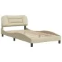 Bed frame with cream fabric headboard 100x200 cm by , Beds and slatted bases - Ref: Foro24-3207756, Price: 158,26 €, Discount: %