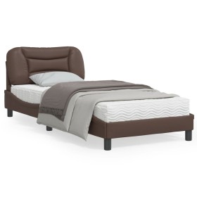 Estructura de cama con cabecero cuero sintético marrón 80x200cm