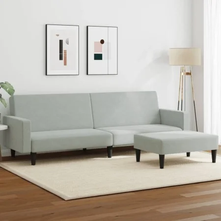 2-Sitzer-Schlafsofa mit hellgrauem Samthocker von , Sofas - Ref: Foro24-3216236, Preis: 306,18 €, Rabatt: %