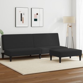 Sofá cama de 2 plazas con taburete terciopelo negro de , Sofás - Ref: Foro24-3216234, Precio: 307,03 €, Descuento: %