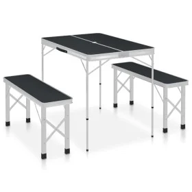 Folding camping table with 2 gray aluminum benches by vidaXL, camping furniture - Ref: Foro24-48183, Price: 106,75 €, Discoun...
