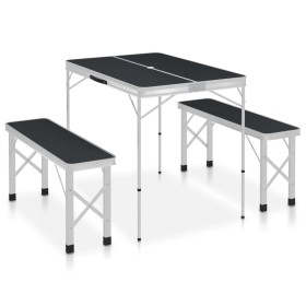 Klappbarer Campingtisch mit 2 grauen Aluminiumbänken von vidaXL, Campingmöbel - Ref: Foro24-48183, Preis: 116,79 €, Rabatt: %