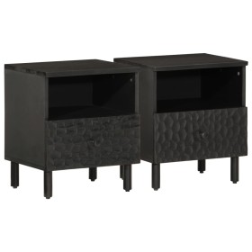 Mesitas de noche 2 uds madera maciza de mango negro 40x33x46 cm