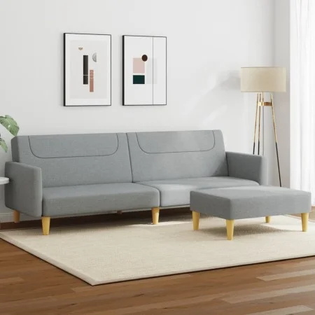 2 seater sofa bed with stool light gray fabric by , Sofas - Ref: Foro24-3216243, Price: 334,02 €, Discount: %