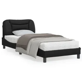 Bed frame with headboard black synthetic leather 90x200 cm by , Beds and slatted bases - Ref: Foro24-3207974, Price: 164,96 €...
