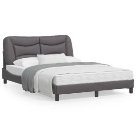 Estructura de cama con cabecero cuero sintético gris 140x200cm