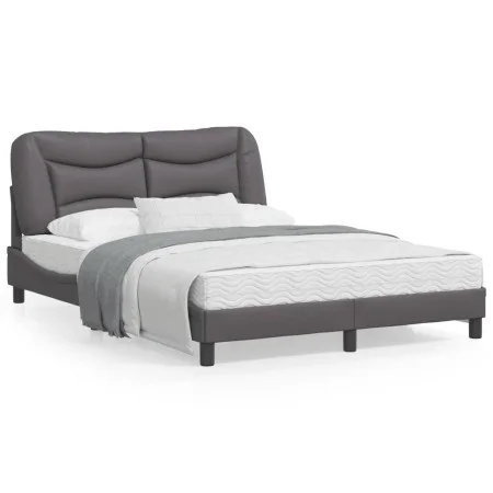Bed frame with headboard gray synthetic leather 140x200cm by , Beds and slatted bases - Ref: Foro24-3208005, Price: 209,34 €,...