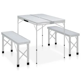 Folding camping table with 2 white aluminum benches by vidaXL, camping furniture - Ref: Foro24-48181, Price: 100,37 €, Discou...