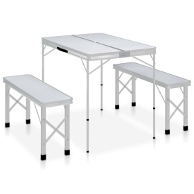 Klappbarer Campingtisch mit 2 weißen Aluminiumbänken von vidaXL, Campingmöbel - Ref: Foro24-48181, Preis: 94,45 €, Rabatt: %