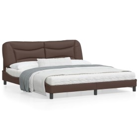 Estructura de cama cabecero cuero sintético marrón 180x200 cm