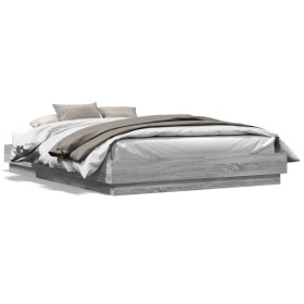 Estructura de cama con luces LED gris Sonoma 150x200 cm