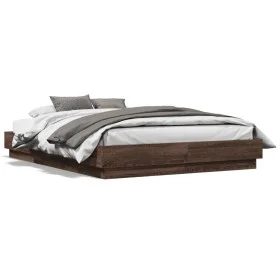 Bed frame with LED lights brown oak 135x190 cm by , Beds and slatted bases - Ref: Foro24-3209820, Price: 140,72 €, Discount: %