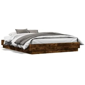 Smoked oak engineered wood bed frame 135x190cm by , Beds and slatted bases - Ref: Foro24-3209881, Price: 128,39 €, Discount: %